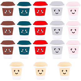 SUNNYCLUE 1 Box 18Pcs Silicone Focal Beads Bulk Coffee Cup Print Beads Large Flatback Silicone Beads Colorful Shaped Flat Beads Cartoon Rubber Chunky Bead for Pens Lanyards Keychain Making Supplies