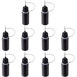 GORGECRAFT 10Pcs Precision Tip Applicator Bottles Black Metal Needle Plastic Bottle 10ML Precision Tip Applicator Bottles for DIY Paint Paper Quilling Craft Glue Ink Liquid Acrylic Painting