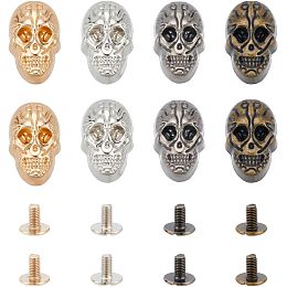 WADORN 8 Sets Skull Rivet, 4 Colors Metal Ghost Head Studs Punk Skull Stud Screws Decorative Skull Spots Buttons for Bracelets Bags Belts Shoes Leathercraft Garment Decoration