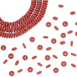 NBEADS 4 Strands About 248 Pcs Natural Lava Rock Beads, Disc Stone Beads Loose Gemstone Spacer Beads Crystal Beads for DIY Craft Bracelet Necklace Jewelry Making, Indian Red