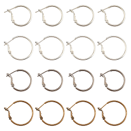 CHGCRAFT 16 Pairs 4 Style Brass Hoop Earrings, Ring, Mixed Color, 20~24x1.5mm, Pin: 0.6~0.7mm, 4 pairs/style