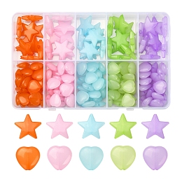 175Pcs 10 Style Imitation Jelly Acrylic Beads, Star & Heart, Mixed Color, 20.5x22x5mm & 13.5x14x6mm, Hole: 1.8mm & 1.5mm