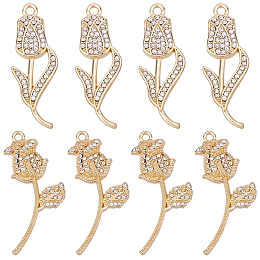 SUPERFINDINGS 16Pcs 2 Style Flower Charms Light Gold Rhinestone Charms Gold Plated Charm Pendants Micro Pave Cubic Zirconia Charms for Necklace Bracelet Jewelry Making, Hole: 1.6mm