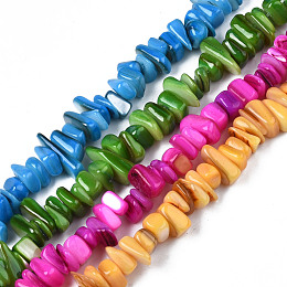 Honeyhandy Natural Trochid Shell/Trochus Shell Beads Strands, Dyed, Chips, Mixed Color, 7~22x5~8x1~6.5mm, Hole: 1mm, about 96~102pcs/strand, 14.37 inch~15.75 inch(36.5cm~40cm)