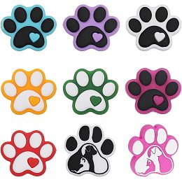 CHGCRAFT 9Pcs 9 Styles Cute Cat Dog Paw Beads Dog Paw Print Silicone Beads Spacer Beads for DIY Necklaces Bracelet Keychain Making Handmade Crafts, Mixed Color