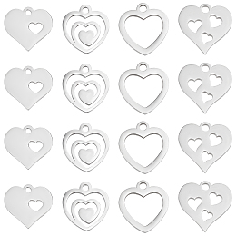 DICOSMETIC 40Pcs 4 Styles Stainless Steel Charms Hollow Heart Shape Charms Pendants Flat Blank Pendants Assorted Jewelry Accessories for DIY Crafting Jewelry Making