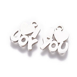 Honeyhandy 201 Stainless Steel Charms, Phrase I Love You, Stainless Steel Color, 14x12x1.2mm, Hole: 1.5mm