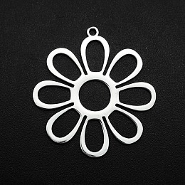 Honeyhandy 201 Stainless Steel Pendants, Laser Cut, Hollow, Flower, Stainless Steel Color, 32x30x1mm, Hole: 1.6mm