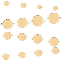 SUNNYCLUE Vacuum Plating 304 Stainless Steel Cabochon Connector Settings, Plain Edge Bezel Cups, Flat Round, Golden, Tray: 8~25mm; 16~34x10~26.8x2mm, hole: 1.8~2.2mm; 16pcs/box