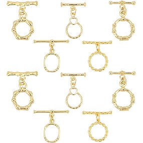 PandaHall Elite 18K Gold Jewelry Clasps, Hollow Toggle Clasps Oval T-Bar Links Bracelet Closure Clasps Hook Fastener IQ Clasps End Clasps Connectors for Necklace Jewelry Making, 10 Sets