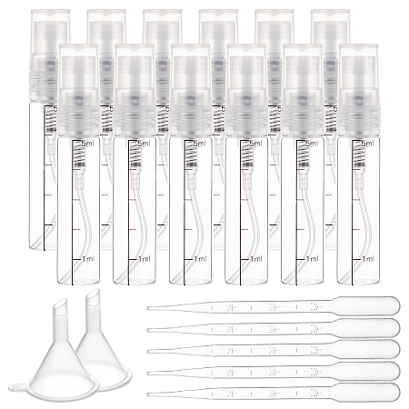 Empty Portable Glass Spray Bottles, Fine Mist Atomizer, with Plastic Dust Cap, Refillable Bottle, Clear, 14x76mm, Capacity: 5ml, 38pcs/box