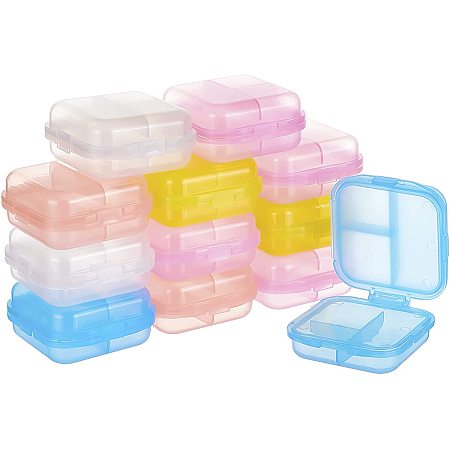 Polypropylene(PP) 6 Grid Pill Box, with Hinged Lids, Square, Mixed Color, 7.3x6.7x3.2cm, Inner Size: 2.7x2.7cm and 2.7x5.7cm; 12pcs/set