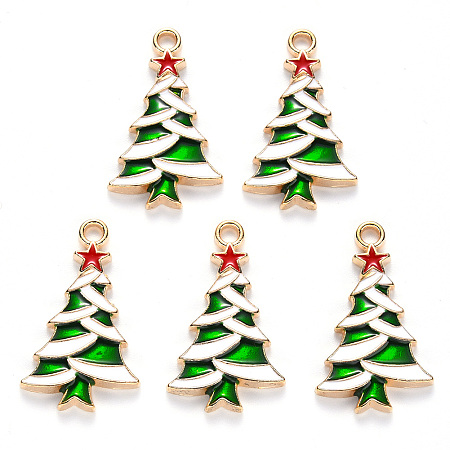 ARRICRAFT Alloy Enamel Pendants, for Christmas, Christmas Tree with Star, Light Gold, Colorful, 27x16x2.5mm, Hole: 2mm