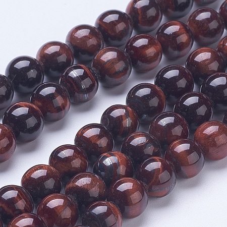 ARRICRAFT Natural Red Tiger Eye Beads Strands, Round, 8mm, Hole: 1mm, about 48pcs/strand, 15.59 inches