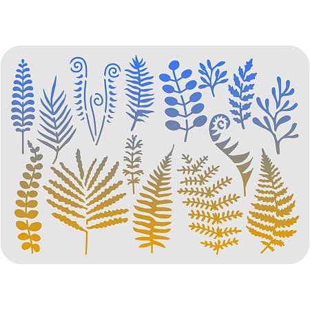 FINGERINSPIRE Fern Leaf Stencils 11.7x8.3 inch Plastic Leaves Drawing Painting Stencils Seaweed Coral Palm Leaves Pattern Reusable Stencils for Painting on Wood, Floor, Wall and Tile