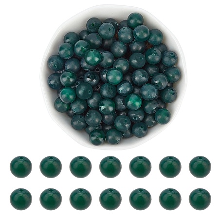Arricraft About 96 Pcs 8mm Frosted Nature Stone Beads, Natural Green Onyx Agate Round Beads, Gemstone Loose Beads for Bracelet Necklace Jewelry Making (Hole: 1mm)