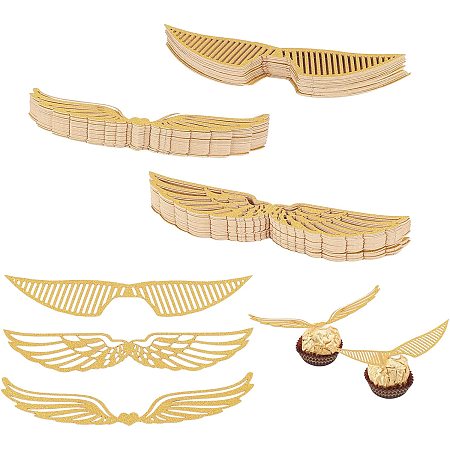 SUPERFINDINGS 150Pcs 3 Style Golden Wings Party Decorations Chocolate Toppers Wing Decor Chocolate Cake Wings for Cupcake Birthday Wedding Celebration