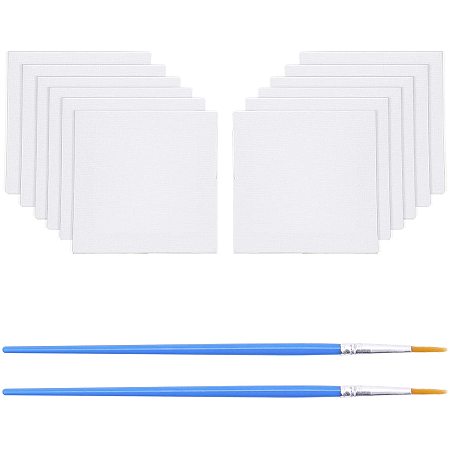 NBEADS Mini Canvas Paint Set Supplies, 12 Pcs Mini Canvas with Easel and 6 Pcs Art Brushes Pen for Painting Craft Drawing, 5x5x1cm