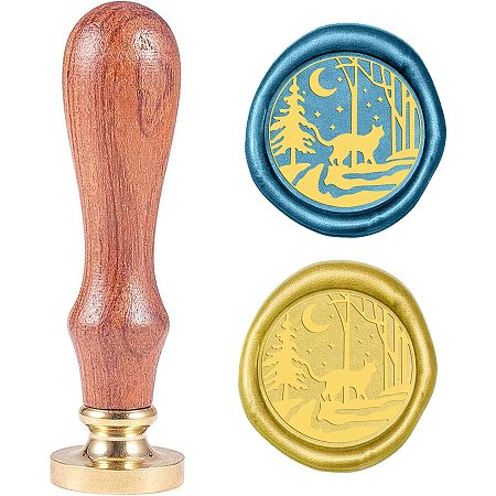 CRASPIRE Wax Seal Stamp Cat Moon Forest Vintage Brass Head Wooden Handle Removable Sealing Wax Seal Stamp 25mm for Christmas Halloween Envelopes Wedding Invitations Wine Packages Embellishment