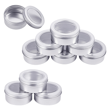 BENECREAT 10 Pack 5 OZ Tin Cans Screw Top Round Aluminum Cans Screw Lid Containers with Clear Window - Great for Store Spices, Candies, Tea or Gift Giving (Platinum)