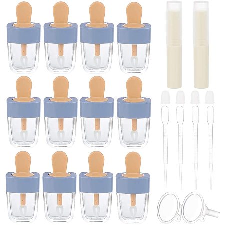 BENECREAT 12Pcs Clear Ice Cream Lip Gloss Tube with Rubber Stopper and 2Pcs White Lip Balm Tubes, 4Pcs Transfer Pipettes, 2Pcs Funnels for Makeup Project