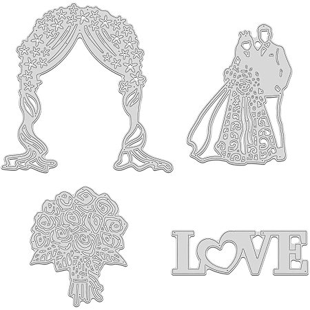 GLOBLELAND 4pcs Metal Wedding Cutting Dies Bride Groom Veil Bouquet for DIY Scrapbooking Album Decorative Wedding Invitation Card Making