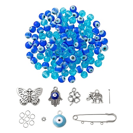Arricraft DIY Jewelry Making Set Kits, Including Lampwork Evil Eye & Glass Beads, Alloy Spacer Beads, Alloy & Alloy Enamel Pendants, Iron Jump Rings & Pins & Brooch Findings, Platinum, Beads: about 114pcs/set