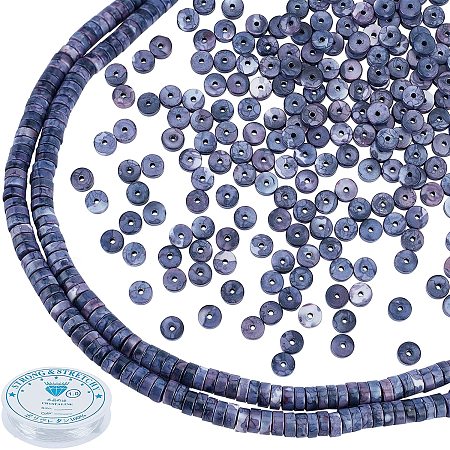 PandaHall Elite Ore Beads, 294pcs 6mm Gemstone Loose Beads Flat Round Disc Spacer Beads with 10 Yards 1mm Clear Elastic Crystal Thread for Bracelet Necklace Jewelry DIY Craft Making, Blue