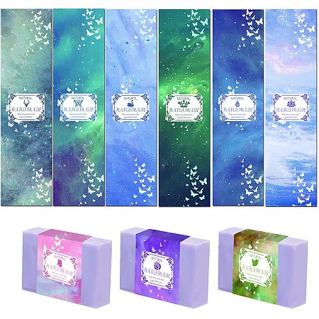 PandaHall Elite 90pcs Starry Sky Wrapper, 9 Styles Handmade Sleeves Covers Tape Soap Wrap Paper Tape Craft Bar Homemade Bar Vertical Paper Tag for Soap Business Lotion Bars Bath Gift Wrapping