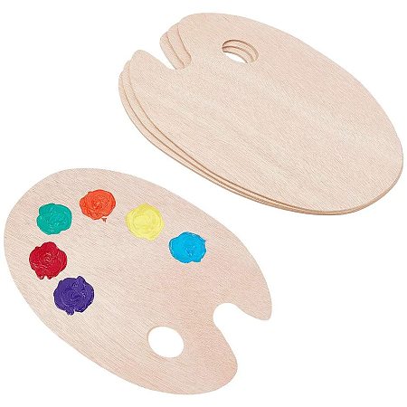 PandaHall Elite 4pcs Oval Wooden Painting Palette, 7 x 18 Inch Wooden Paint Tray, Use with Acrylic, Watercolor, Oil Paints and Brushes DIY Art Craft Painting