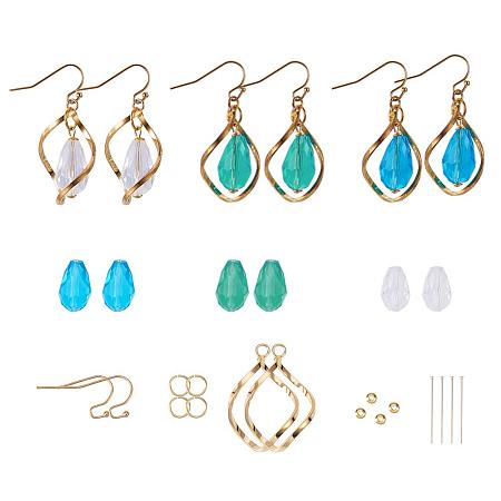 SUNNYCLUE 60pcs Twist Wave Drop Dangle Earrings Making Kit DIY Infinity Linear Loops Drop Beads Design Earrings for Women Girls, Golden - Make 3 Pairs Earrings