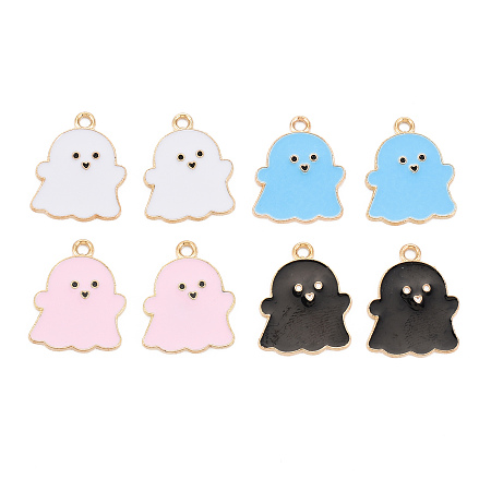 Alloy Enamel Pendants, Cadmium Free & Lead Free, Light Gold, Ghost, Mixed Color, 21.5x17x1.5mm, Hole: 1.8mm
