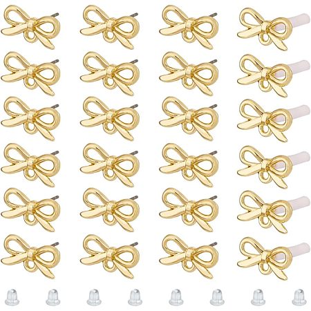 SUPERFINDINGS 40Pcs Bowknot Stud Earrings Alloy Stud Earring Findings Earring Posts Stud Earrings with 80Pcs Plastic Ear Nuts for Earring DIY Jewelry Making, Hole: 1.4mm, Pin: 0.7mm