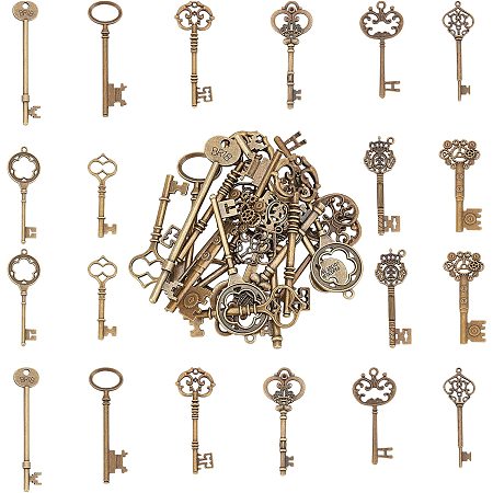 SUNNYCLUE 20Pcs 10 Style Skeleton Keys Charms Vintage Keys Tibetan Style Alloy Big Pendants for DIY Art Craft Jewelry Making Necklace Crafts, Antique Bronze