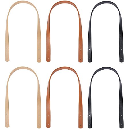 WADORN 3 Colors Leather Bag Handles, 23.6 Inch Leather Purses Straps with Rivets Handmade Handbag Handle Shoulder Bag Strap Replacement for DIY Purse Making Supplies(Hole: 3mm)