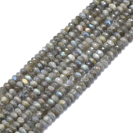 Natural Labradorite Beads Strands, Faceted, Rondelle, 7.5x5mm, Hole: 0.8mm, about 52pcs/strand, 15.35 inch(39cm)