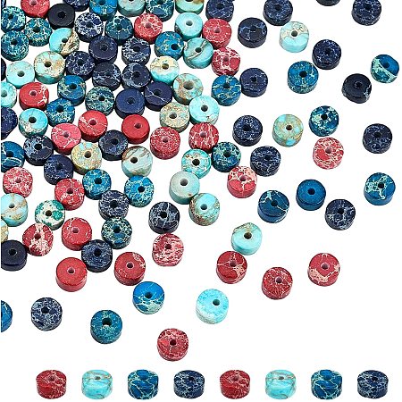 NBEADS 160 Pcs 4 Colors Natural Heishi Stone Beads 4mm, Imperial Jasper Beads Strands Dyed Disc Spacer Beads for Bracelet Earrings Necklace and Jewelry Making