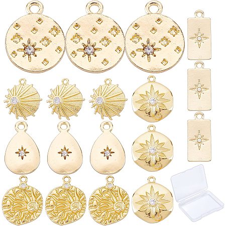 SUNNYCLUE 1 Box 18Pcs 6 Styles Real 18K Gold Plated Star Theme Charms Sea Animal Pendants Shell Starfish Cubic Zirconia Pendants for DIY Earring Necklace Bracelet Jewellery Making