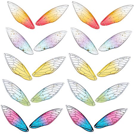 SUNNYCLUE 20Pcs 5 Colors Butterfly Wing Resin Pendants Insect Dragonfly Wing Charms Transparent Feather Drop Charms with Gold Foil for Jewelry Crafts Making