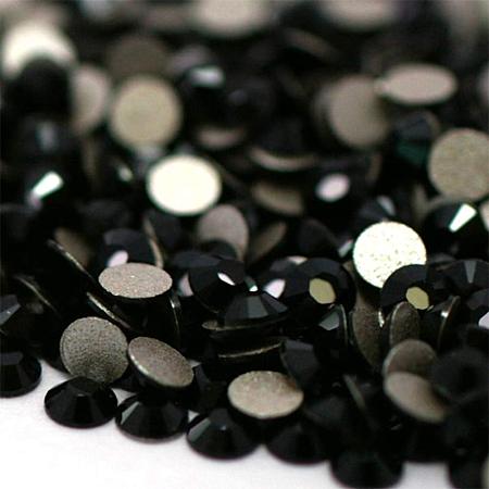 NBEADS About 1440pcs/bag Jet Glass Flat Back Rhinestone, Half Round Grade A Back Plated Faceted Gems Stones, 4.6~4.8mm