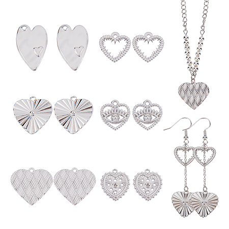 CHGCRAFT 12Pcs 6 Style 304 Stainless Steel Pendants, Heart, Stainless Steel Color, 15~23.5x15~22x1.5~2mm, Hole: 1.4~1.8mm, 2pcs/style