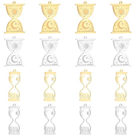 DICOSMETIC 8pcs 2 Style 2 Colors Hourglass Charms Stainless Steel Flat Sandglass Charms Day and Night Pattern Hourglass Charms Sand Clock Pendants with Moon Sun for Jewelry Making,Hole:1.4mm