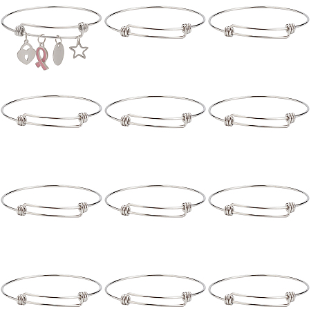 SUNNYCLUE 12Pcs Expandable Wire Bangle Bracelet Stainless Steel Bangles Bulk Adjustable Bracelet for Jewelry Making Metal Stackable Bracelets Cuff Bracelets Blanks DIY Craft Adult Women 2.6 Inch