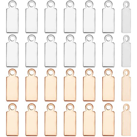 UNICRAFTALE About 60pcs 2 Colors Vacuum Plating 304 Stainless Rectangle Steel Pendant End Piece 11mm Long Blank Tag Charms Metal Hypoallergenic Pendants Can DIY Bracelet Necklace Earring