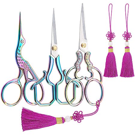 NBEADS 3 Pcs 3 Styles Embroidery Scissors, Sewing Scissors Stainless Steel Scissors with Polyester Tassel Pendant for DIY Sewing Crafting