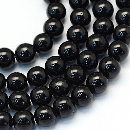 Baking Painted Pearlized Glass Pearl Round Bead Strands, Black, 6~7mm, Hole: 1mm; about 145pcs/strand, 31.4 inches