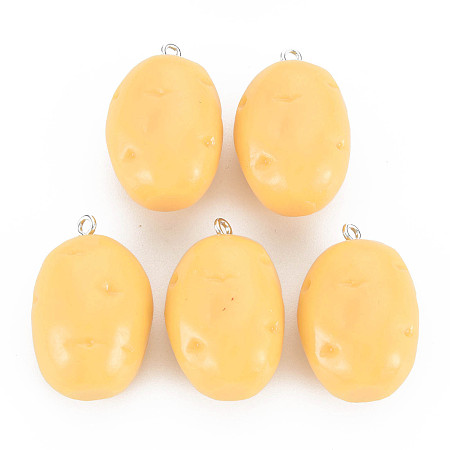 Honeyhandy Opaque Resin Pendants, with Platinum Tone Iron Loop, Potato, Moccasin, 30x19.5x16mm, Hole: 2mm