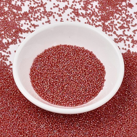 MIYUKI Delica Beads, Cylinder, Japanese Seed Beads, 11/0, (DB1780) White Lined Flame Red AB, 1.3x1.6mm, Hole: 0.8mm; about 2000pcs/10g
