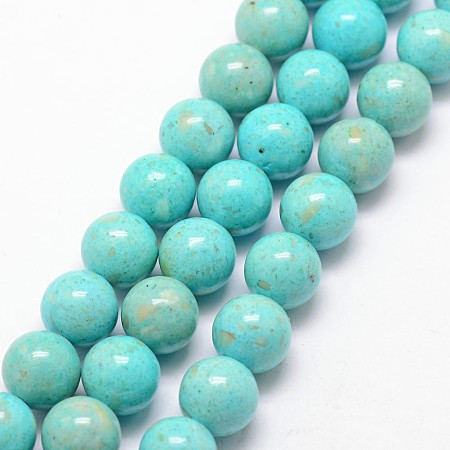 Arricraft Fossil Beads, Dyed, Round, Cyan, 8mm, Hole: 0.8mm, about 50pcs/strand, 16 inches