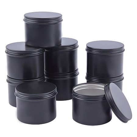 Round Aluminium Tin Cans, Aluminium Jar, Storage Containers for Cosmetic, Candles, Candies, with Screw Top Lid, Matte Style, Black, 6.5~6.8x5.1cm, 12pcs/box